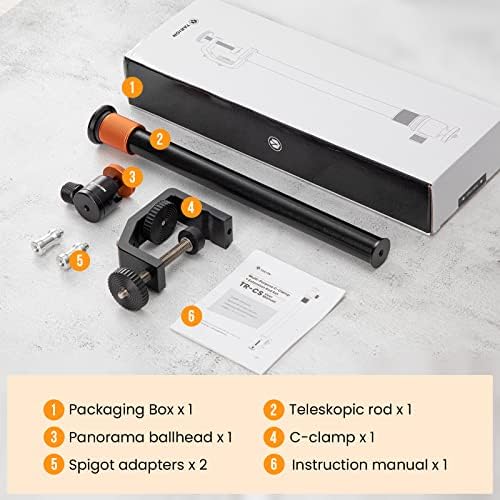 TARION C Clamp Stand Camera Desk Mount with Standard 1/4 Screw, Ball Head and 33-60cm Adjustable Extension Rod for Vlogging Live Stream Photo Studio Light Photography Filming