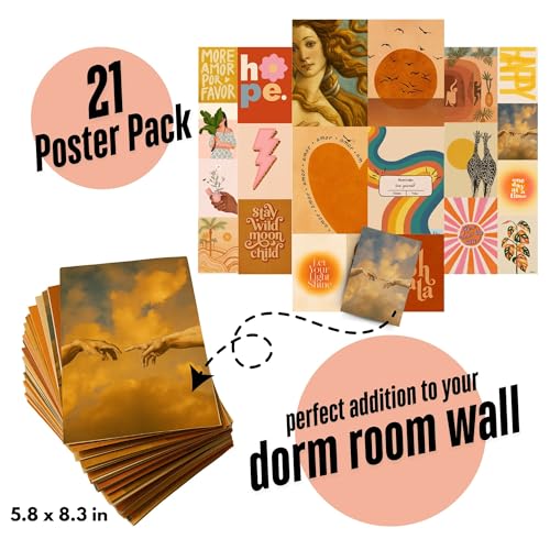 Image of Yellow Town India Bohemian Soul Wall Collage Kit | 21 MultiSized Posters + Wall Friendly Adhesive | 300 GSM | Indie Boho Aesthetic Art Prints | Perfect for Girly Room Decor