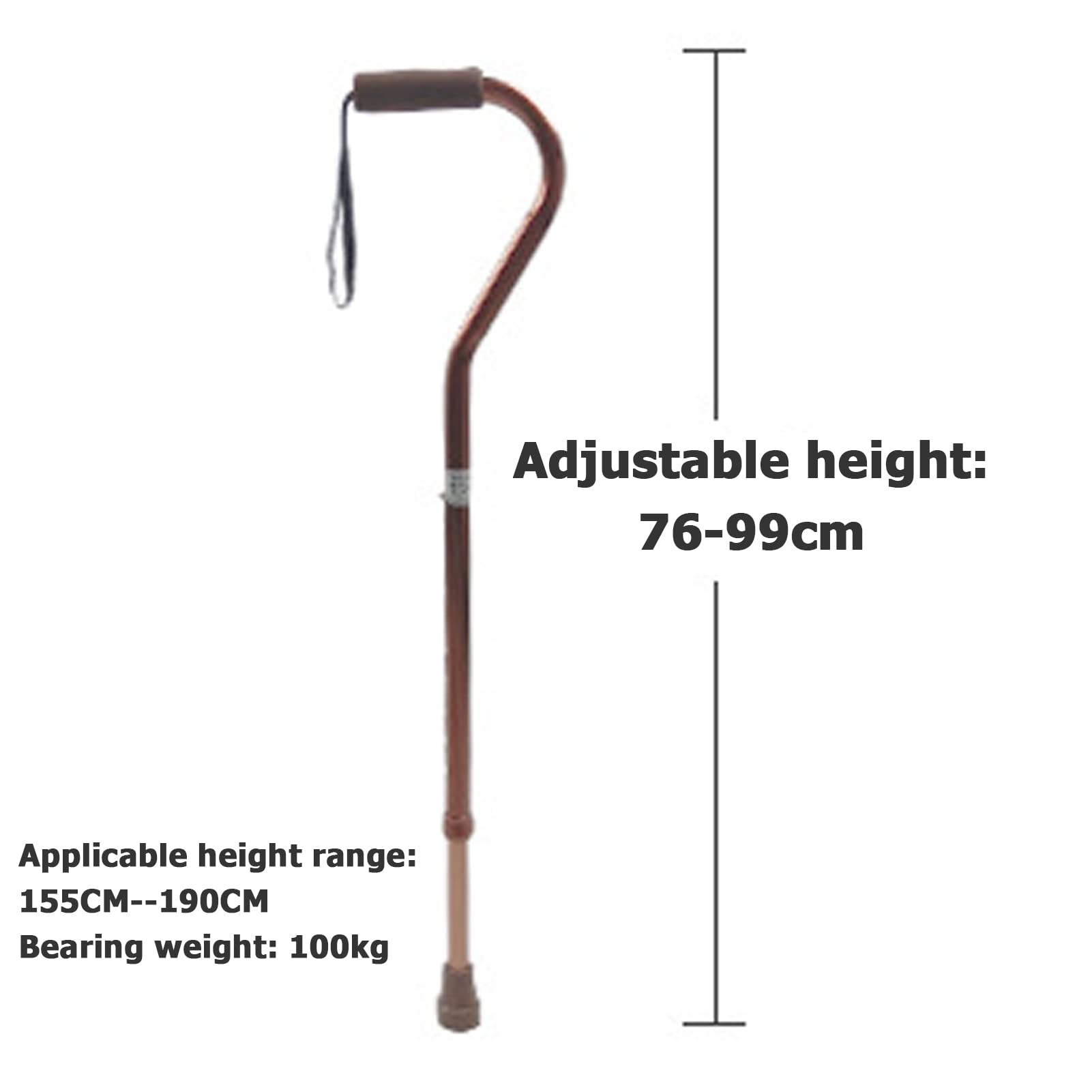 Bastone da Passeggio, Equilibrio Spostabile Portatile, Aiuto per deambulatore Leggero e Robusto con Base Regolabile in Altezza e Antiscivolo per Anziani di 155-190 cm,Marrone