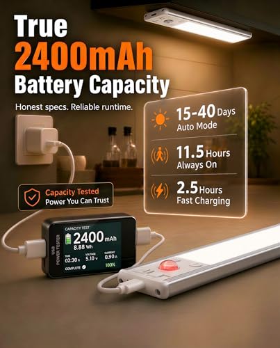 Image of EZVALO 8 inch Under Cabinet Lighting, 2400mAh Rechargeable Motion Sensor Light Indoor, Mini & Slim Design, 3 Color Temps, Dimmable Magnetic Wireless Closet Lights for Kitchen, Pantry, Stairs (2 Pack)