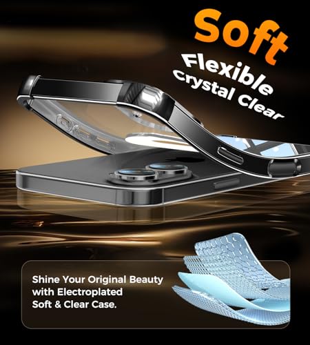 Image of Soft Case for iPhone 16 with 360 Rotating Magnetic Stand, Compatible with Mag-Safe, 4X MIL-Drop Protection, Lightweight Glossy Anti-Yellowing Clear Back Phone Cover for iPhone 16, Black