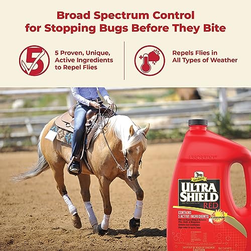 Absorbine UltraShield Red Fly Spray, Insecticide and Repellent for Horses & Livestock, Stays Active Up to 7 Days, 128oz Gallon Refill Absorbine UltraShield Red Fly Spray, Insecticide and Repellent for Horses & Livestock, Stays Active Up to 7 Days, 128oz Gallon Refill