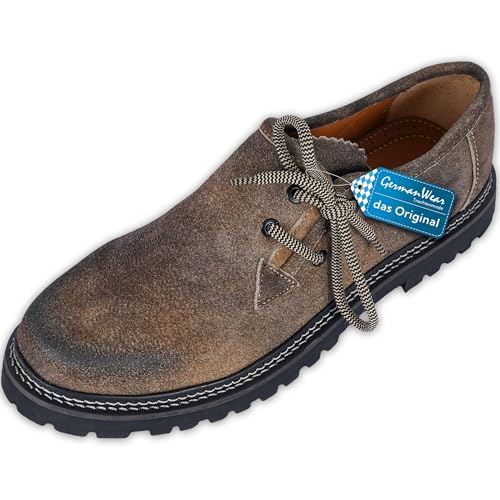 German Wear Haferlschuhe Trachtenschuhe Original Handmachart Trachten Lederschuhe aus Wildleder Echtleder Schuhe (Antikbraun, EU Schuhgrößensystem, Erwachsene, Numerisch, M, 42)