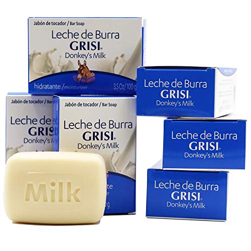Grisi Donkey's Milk Soap, Cleansing and Moisturizer Soap with Donkey's Milk, Ideal to Moisturize and Soften your Skin, Elasticity, Vitality, Youthful Skin, All Skin Types, 6-Pack of 3.5 Oz, Bar Soaps.