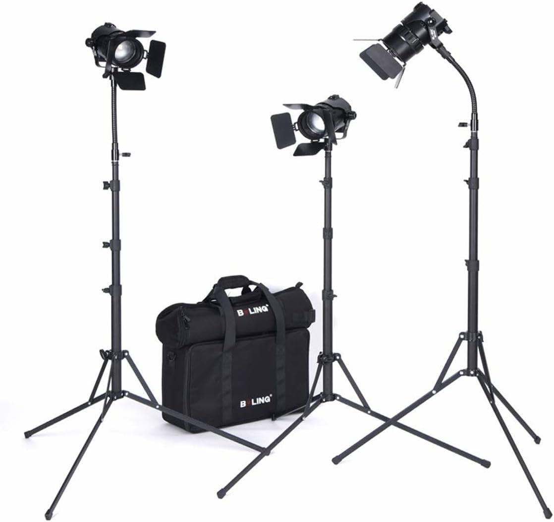 Boling BL-50C 50W Fresnel Bi-Color LED Lighting Kit with Light Stand, Professional Video Film (2X Zoom & 1x Fixed)