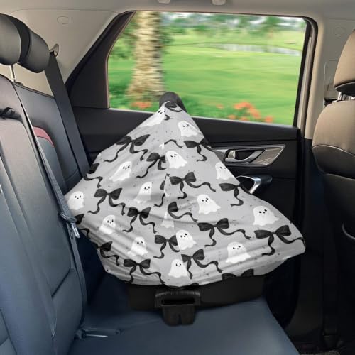 Image of Halloween Car Seat Cover Baby Carseat Cover Boy Girl, Ghost Bow