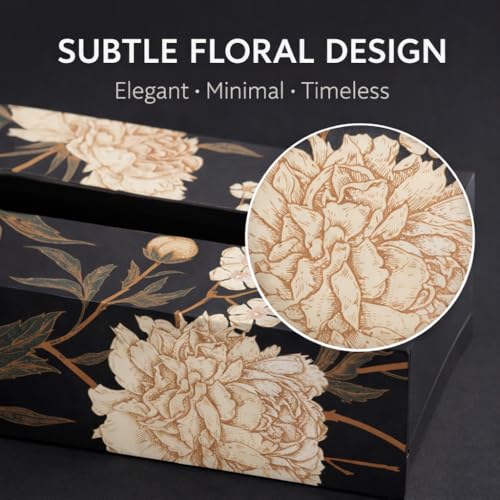 Image of Reinvention Factory Wooden Tissue Box Holder for Dining Table & Home | Tissue Paper Box Holder, Wooden Tissue Box Cover | Decorative Black Floral Tissue Holder for Bathroom, Office, Living Room