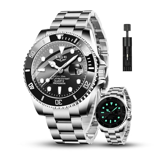 Image of LIGE Fashion Watches for Men Stainless Steel Business Dress Watch Waterproof Analog Quartz Watch with Luminous Date Display Manl Wrist Watch