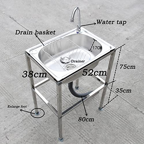 Stainless Steel Single Bowl Kitchen Sink With Stand Free Standing Commercial Restaurant Utility Sink Set With Drain Basket & Hot And Cold Faucet For Laundry Backyard Garage ( Size : 48*35*75Cm/18.8*13 #TOP7