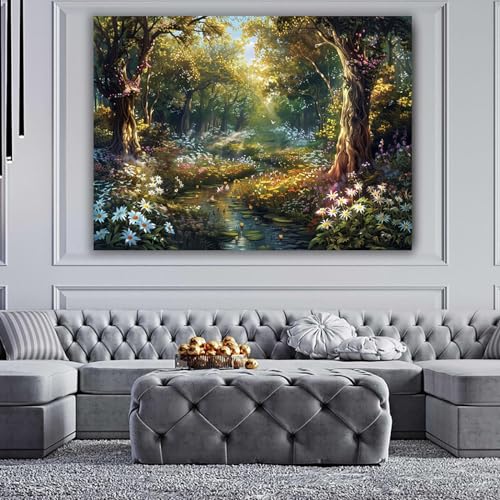 Tableau paysage forestier 50x70cm avec cadre inclus