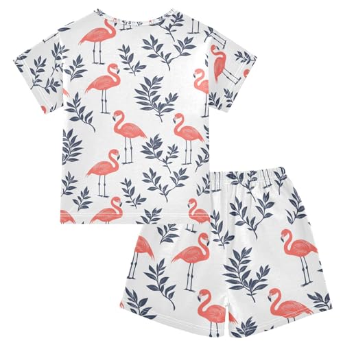 ALAZA Flamingo Leaf Cartoon Pajamas Set Short Sleeve Cotton Sleepwear Summer Pjs 2 Piece 5-14Y2