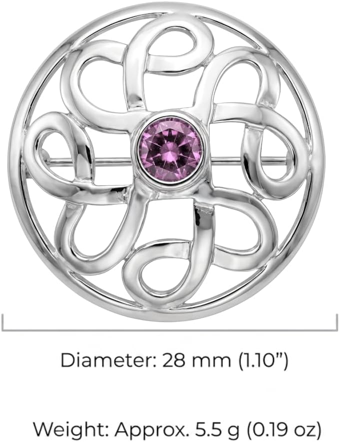 Alexander Castle 925 Sterling Silver Brooch for Women Celtic Brooch Pin with Purple Cubic Zirconia & Jewelry Gift Box - 28mm