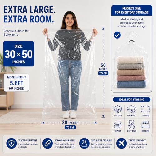 Image of Storite 10PCs Large Tranparent LDPE Plastic Trolley Cover 30 x 50 in