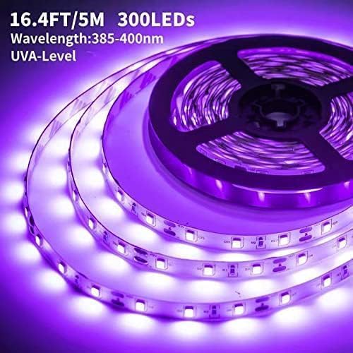 Image of Upgraded 16.4ft /5M LED Black Light Strip Set with Remote, 300 LEDs, 12V Self-Adhesive Dimmable Black Light Fixture, for Dance Parties, SMD2835 LED Lamp Beads, Non-Waterproof