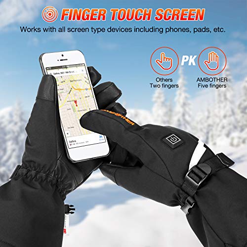 AMBOTHER USB Heated Gloves for Men Women Rechargeable Lithium Battery 3M Cotton Waterproof Temperature Settings Winter Electric Heated Motorcycle Gloves Ski Gloves for Ice Fishing Skating Hiking, L