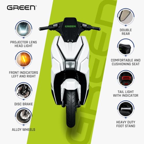 Image of Green Polo Low Speed Electric Scooter Non RTO with Portable Charger (80 KM - White)