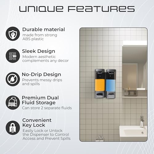 Image of Robustt Wall Mount Dual Soap Dispenser 2 x 200 ML - Chrome (with Adhesive Hooks) | Gel Conditioner Shampoo Body Wash Dispenser - Ideal Design for Bathroom, Kitchen, Hotels, Malls (Pack of 1)