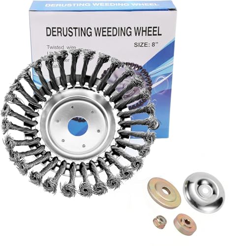 8-Inch Unbreakable Steel Wire Brush Cutter Trimmer Head, Heavy Duty Weed Eater Wheel for Driveway Cracks Sidewalks Pavement & Thick Weeds – Universal Fit Rotary Steel Wire Trimmer Blade Fits 1