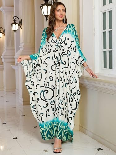 Image of KEYLORTING Plus Size Kaftan Dress Women, African Moo Moo Print Caftan, Batwing Dress, Beach Cover Up for Party and Loungewear