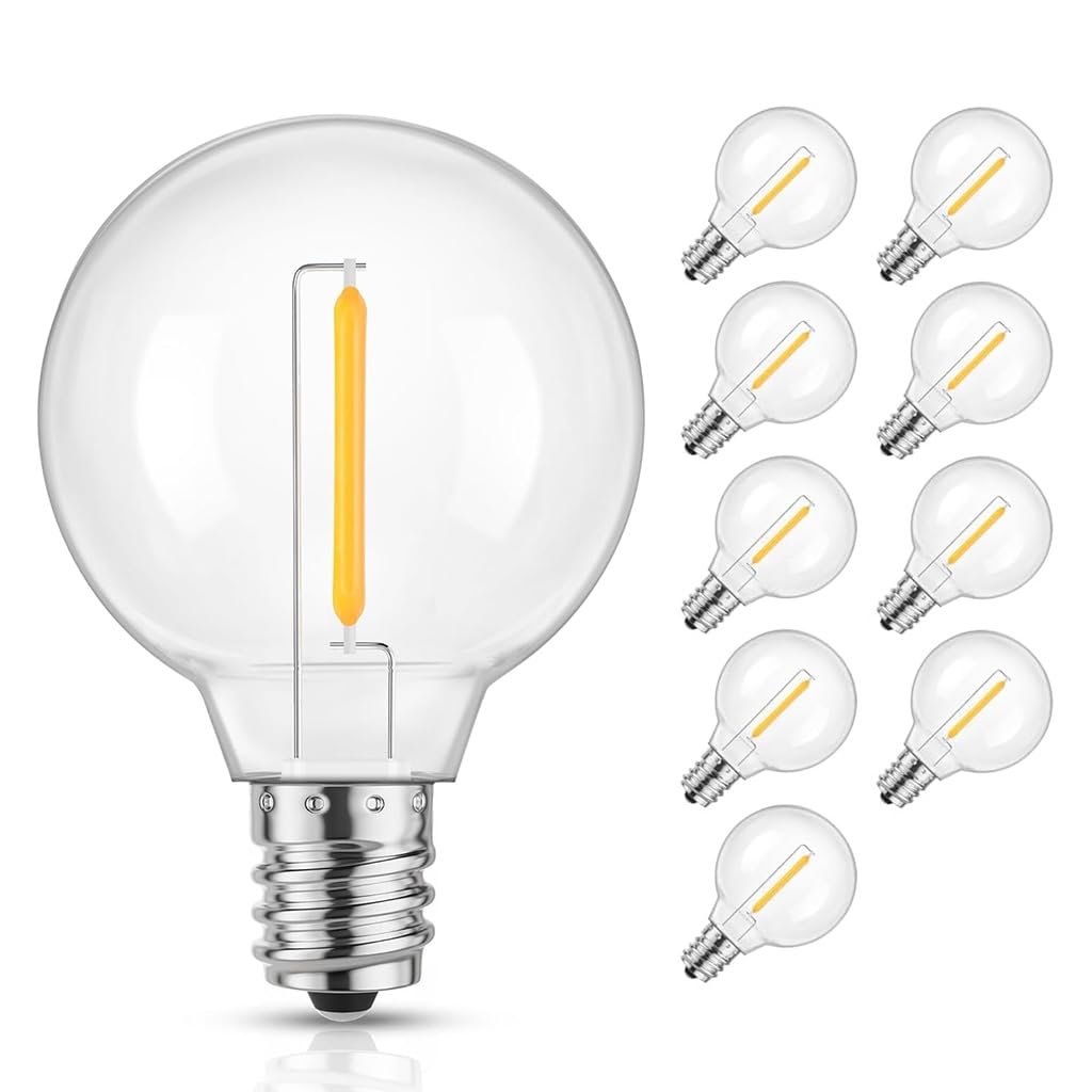 G40 LED Replacement Light Shatterproof Bulbs for String Lights - 1Watt E12 Candelabra Screw Socket Base Small Globe Light Bulbs for Outdoor String Light Warm White Shade (Pack of 10)-image-6