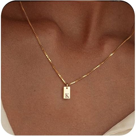 Initial Necklaces for Women 14K Gold Plated Letter Necklace Dainty Gold Name Neckla...