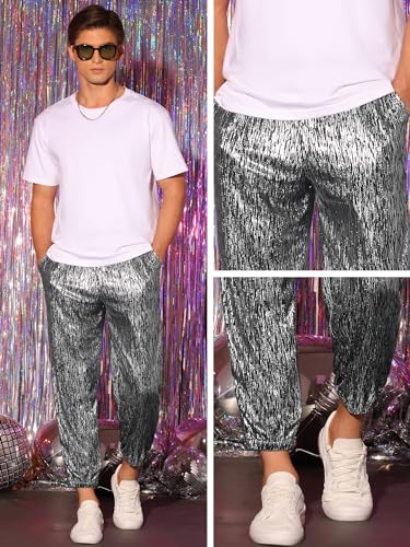 Lars Amadeus Metallic Pants for Men's Sparkle Sequin Dance Shiny 70s Disco Pants4