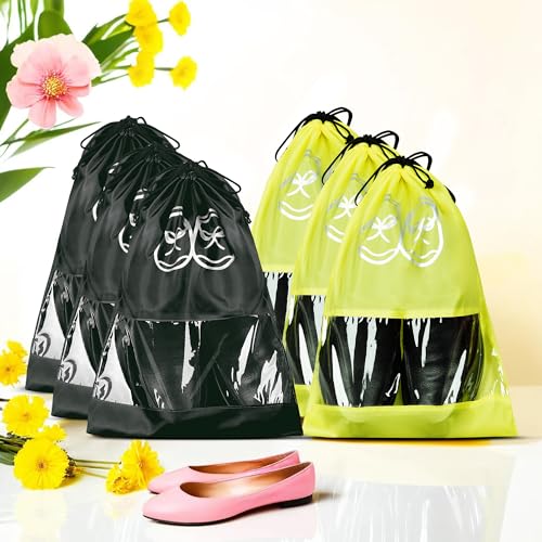 Image of Heart Home Pack of 6 Travel Shoe Organizer | Storage Bags | Travel Carrying Bag | Storage Organizers Set | Shoe Cover with Transparent Window | Shoe Dori Cover | Yellow & Black