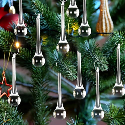 Whaline 60Pcs Christmas Crystal Ornaments 3 Inch Clear Teardrop Chandelier ...