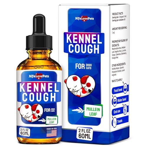 Kennel Cough Treatment for Dogs & Cats – Dog Cough Suppressant Helps with Allergies, Runny Nose, Sneezing – for All Breeds & Sizes – Mullein Leaf and Calendula – 2 Oz
