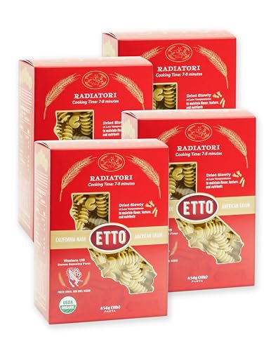 Etto Pasta- Organic Radiatori Pasta- Single Ingredient- Non-GMO Pasta- Vegan, Vegetarian, Organic Pasta. Protein-rich, All Natural- Durum Wheat Semolina Gourmet Pasta. Small Batch Crafted Pasta. Proudly Made in California- 4 Boxes (4 Pounds)