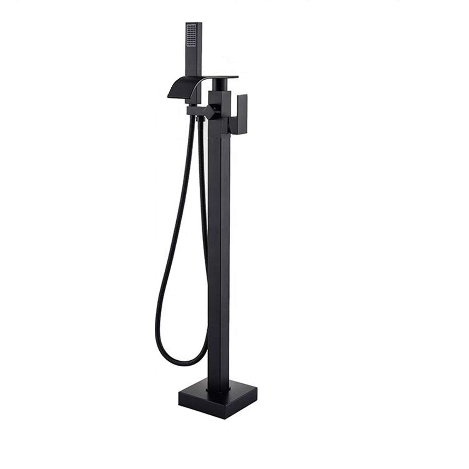 CWCQGH Bathtub Faucet with Handheld Shower, Brass Bathroom Waterfall Tub Faucet, Hot Cold Water Mixer Tap, Floor Mounted Filler Tub Faucet Matte Black