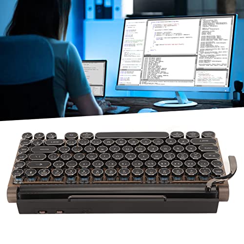 Tastiera Meccanica Vintage per Macchina da Scrivere Retro 83 Tasti Bluetooth Wireless con Cappuccio Rotondo in Metallo per PC Desktop