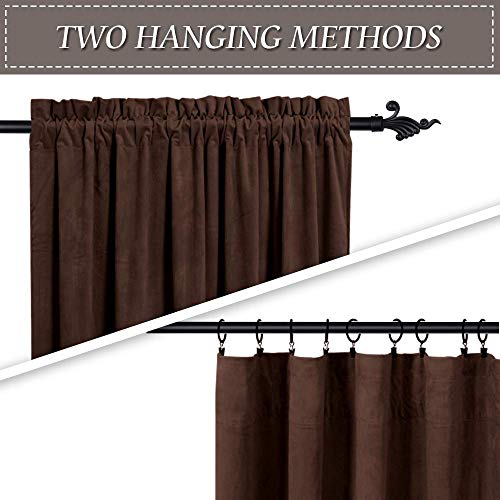 Image of RYB HOME 108 inch Long Velvet Curtains - High Ceiling Curtains for Living Room French Door Heavy Duty Light & Noise Block Window Curtain Panels, Chestnut, W 52 x L 108, Set of 2