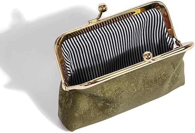 Genuine Leather Coin Purse for Women & Men, Vintage Kiss Lock Design with Large Capacity (Green) - Image 3