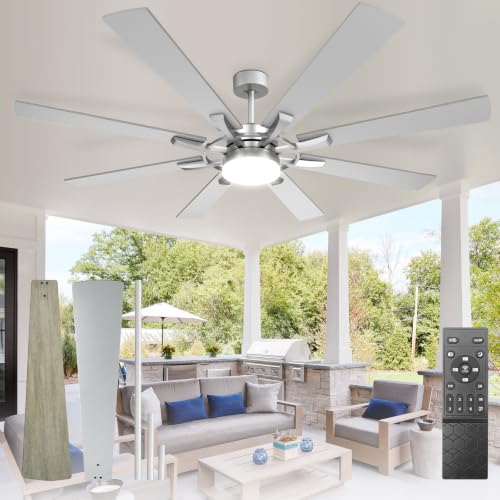 Image of Depuley 72-Inch Ceiling Fan with Light: Modern 8-Blade Brushed Nickel Indoor Outdoor Fans with Remote App Control Dimmable Light - Ultra Quiet DC Motor Reversible 6 Speed Timer