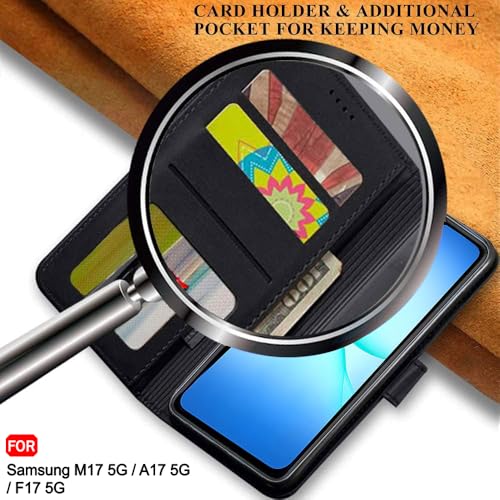 Image of TheGiftKart Flip Cover Back Case for Samsung Galaxy M17 5G / A17 5G / F17 5G | Genuine Leather Finish | Designer Button | Inbuilt Pockets & Stand | Flip Cover Back Cover Case (Faux Leather, Black)