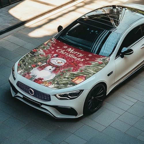 Image of Renewold Merry Christmas Snowman Bird Car Hood Cover Hood Covers for Cars Xmas Winter Decorative Wrap Blanket Women Men Automotive Exterior Accessories for Most Sedan Small SUV Truck