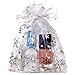 50 Organza Gift Bags Sheer Organza Pouches with High Quality Print (White with Silver Snowflakes 6 by 4.5 inches) by Happy Avenue