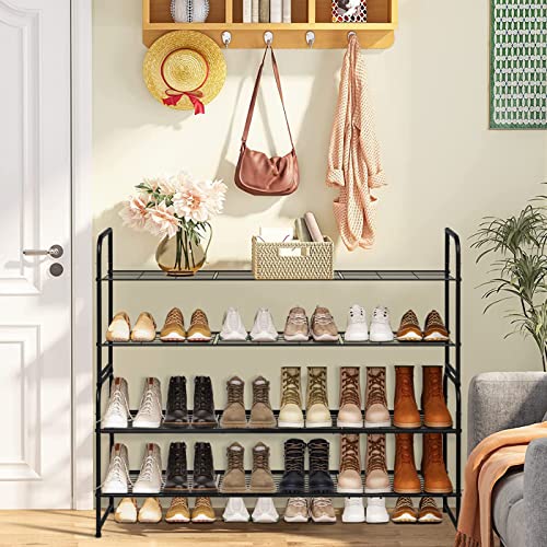 Aooda Long 2 Tier Shoe Rack For Closet Metal Wide Stackable Shoe Storage Organizer For Entryway, Bedroom, Floor, 18-Pairs Low Shoe Shelf, Black #TOP6