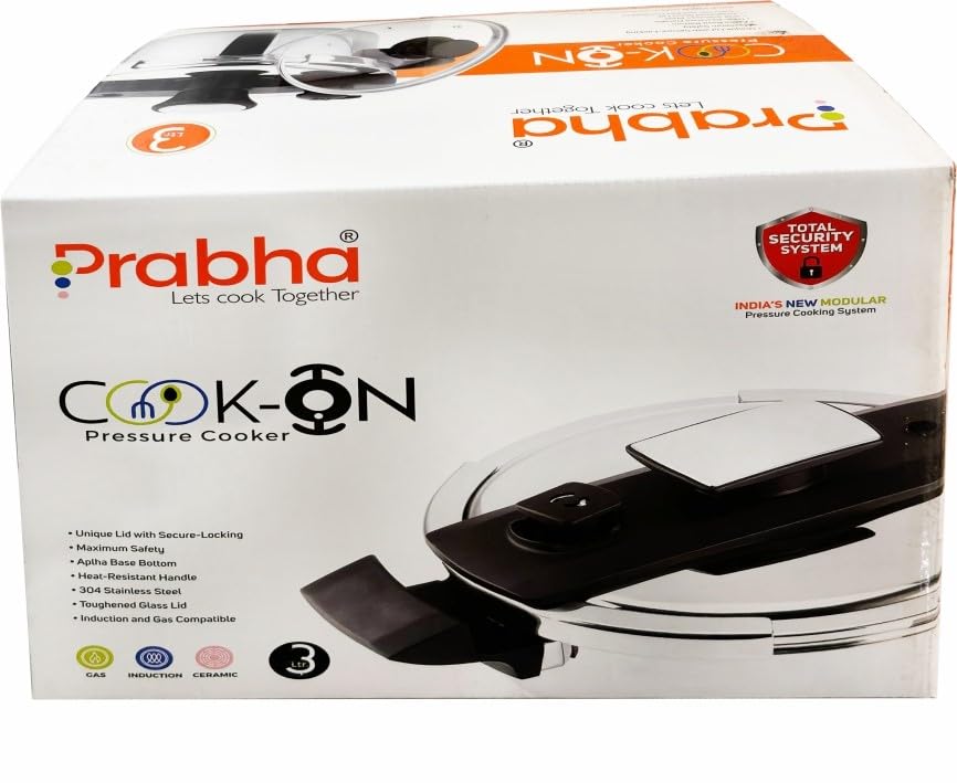 Image of Prabha Cook-on Outer Lid Stainless Steel Pressure Cooker |Deep Lid controls spillage| Pressure Indicator | Anti-bulge Base | Cool Touch Weight | Gas & Induction Base compatible | 5 years warranty (3L)