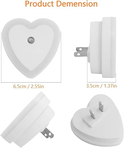 Miniatura 7 de LED Night Lights Plug in(4-Pack), Dusk to Dawn Sensor Auto-On/Off, Heart Shaped Nightlight 0.5W for Bedroom, Bathroom, Kids Room, Hallway,