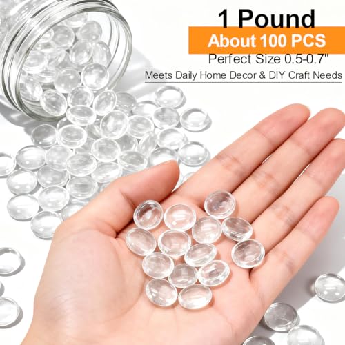 Image of Mini Glass Gems Flat Bottom Marble Beads for Vase Aquarium Fish Tank | Mixed Color Flat Marble Beads Decorative Vase Filler For Planter Crafts Home Art Decor (Transparent, 1 Pound)
