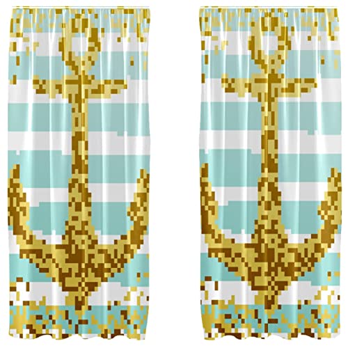 Paneles de cortinas opacas con estampado de mosaico amarillo y anclas, 55 x 84 pulgadas 2