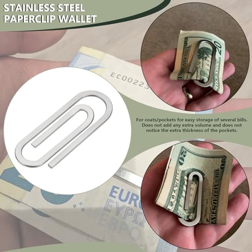 2Pcs Stainless Steel Paperclip Style Wallet Money Clips 6.5cm x 2.5cm Minimalist Design Money Clip Men's Money Clip2