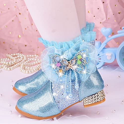 Girls Dress Cowgirl Boots Side Zipper Mid Calf Boots Princess Glitter Boots Kids Party Low Heel Mesh Top Cowboy Boots2