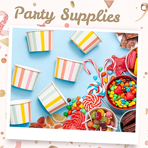 Paper Ice Cream Tubs and Soup Bowls, 50-Count, 118 ml, Sundae Stripes, Hot/Cold Paper Snack Cups, Disposable Ice Cream Cups, Soup Bowls