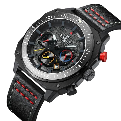 Image of NAVIFORCE NF8057 Square Vintage Military Chronograph Genuine Leather Analog Watch