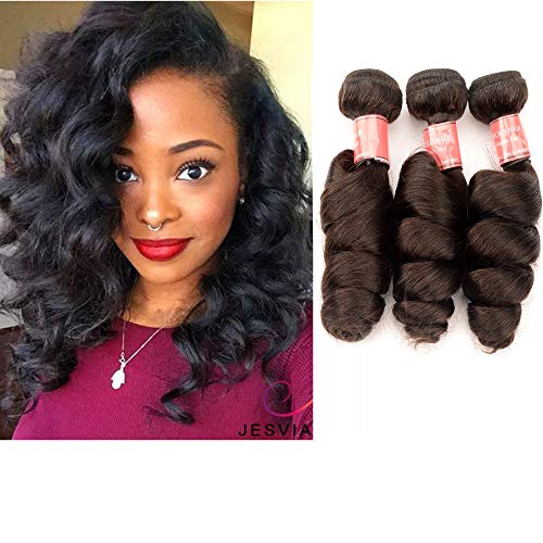 VCKOVCKO Loose Wave Bundles Brazilian Hair 100% Unprocessed Virgin Human Hair Loose Curly,3 Bundles/Lot, Natural Color,(12" 14" 16")
