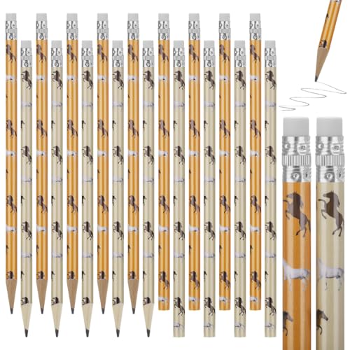 JIANTA 20 st blyertspennor, trä Träpennor HB med suddgummi, hästmönster Träblyertspennor med 2 slipmaskiner i rostfritt stål, för barn, studenter, lärare, kontor, skolmaterial, teckning, skrivning