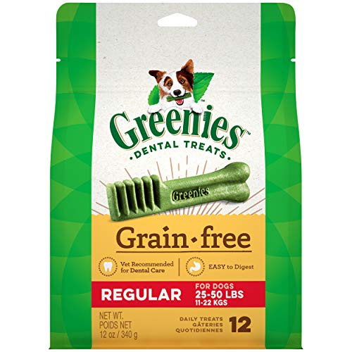 GREENIES Grain Free Regular Natural Dog Dental Care Chews Oral Health Dog Treats, 12 oz. Pack (12 Treats)